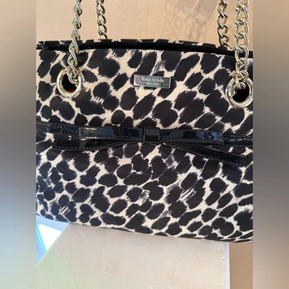 Kate Spade Lindenwood Black and White Leopard (Ocelot) Elena Tote EUC - Picture 16 of 17